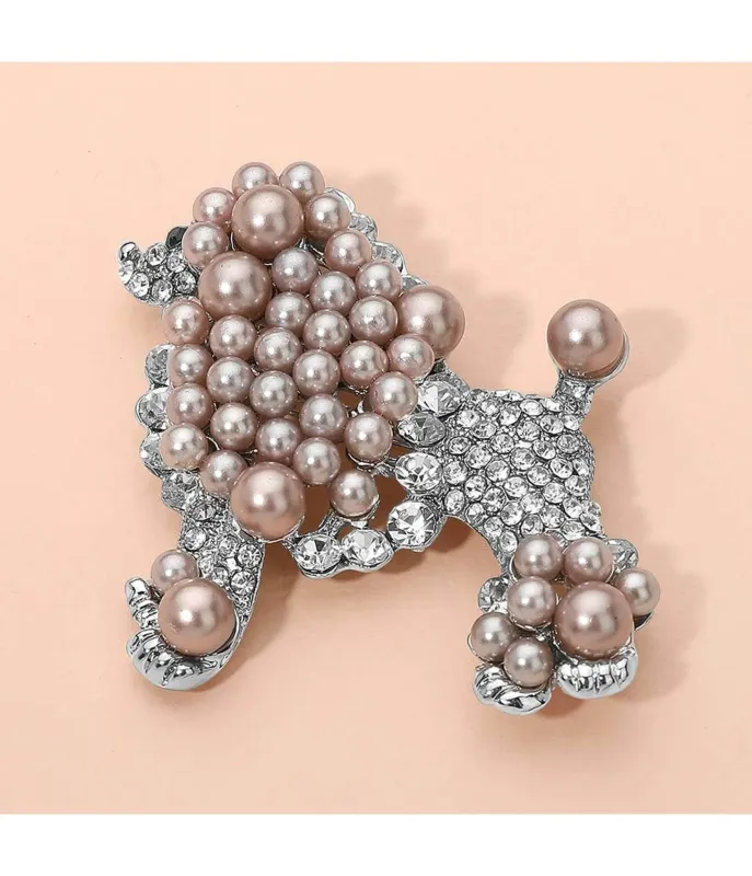 Rhinestone & Pearl Poodle Brooch sold by Unique Vintage