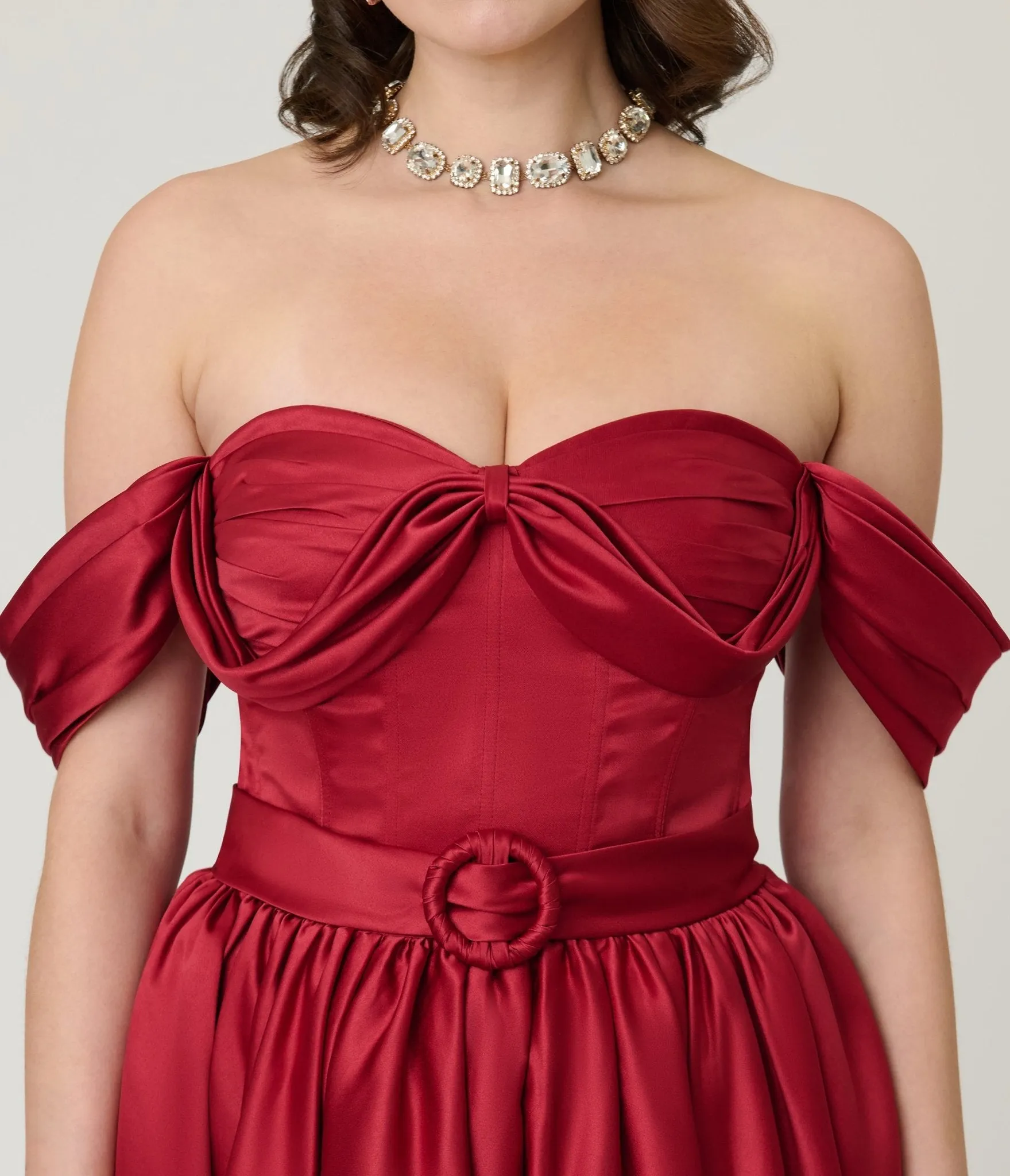 Unique Vintage Burgundy Off The Shoulder Tea Length Gown sold by Unique Vintage product image thumbnail 5