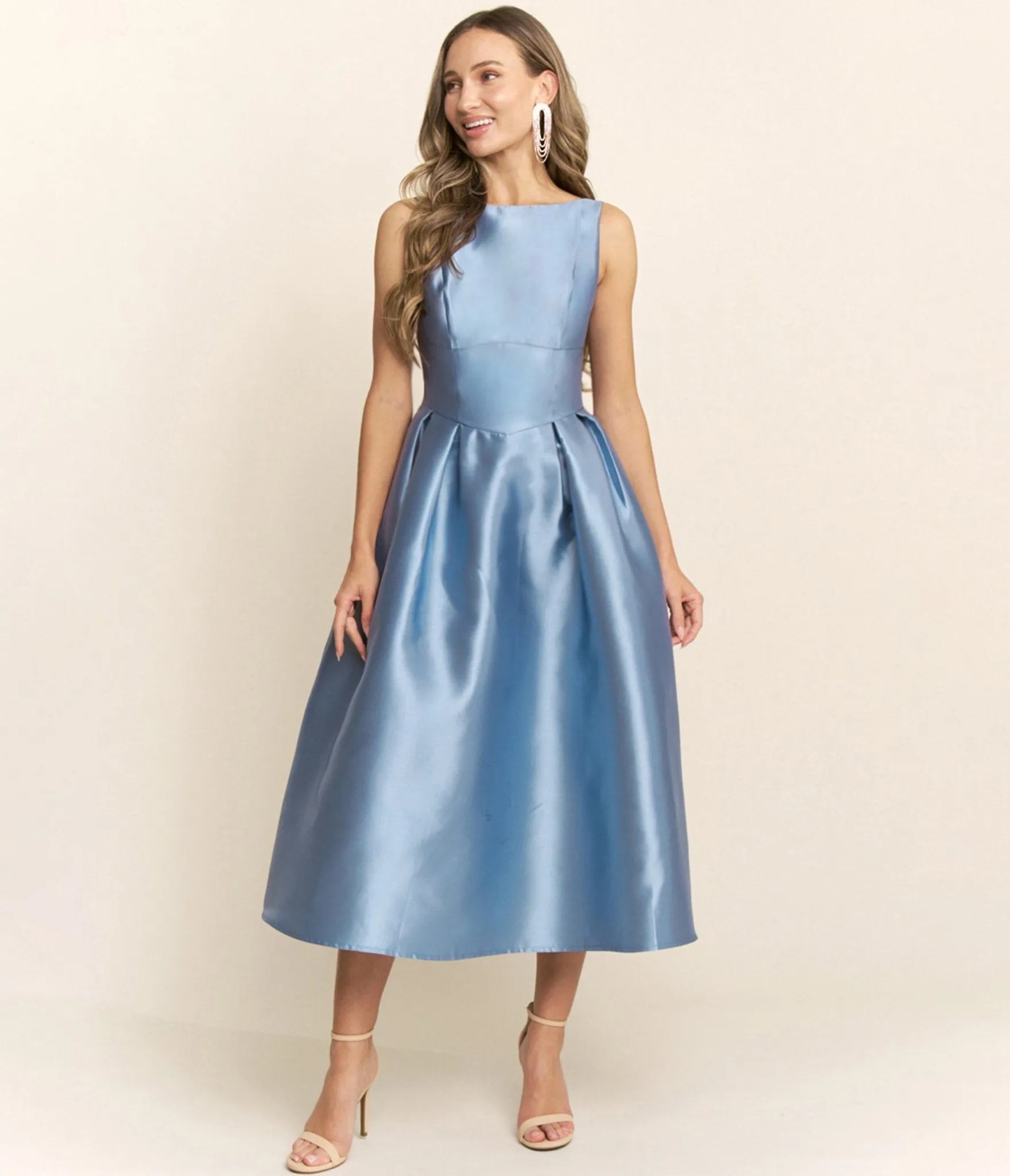 Slate Blue Shimmer Sleeveless Midi Dress sold by Unique Vintage product image thumbnail 3