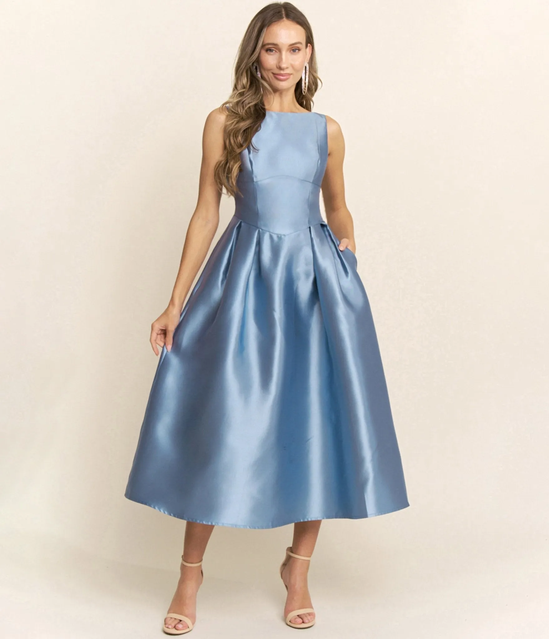 Slate Blue Shimmer Sleeveless Midi Dress sold by Unique Vintage