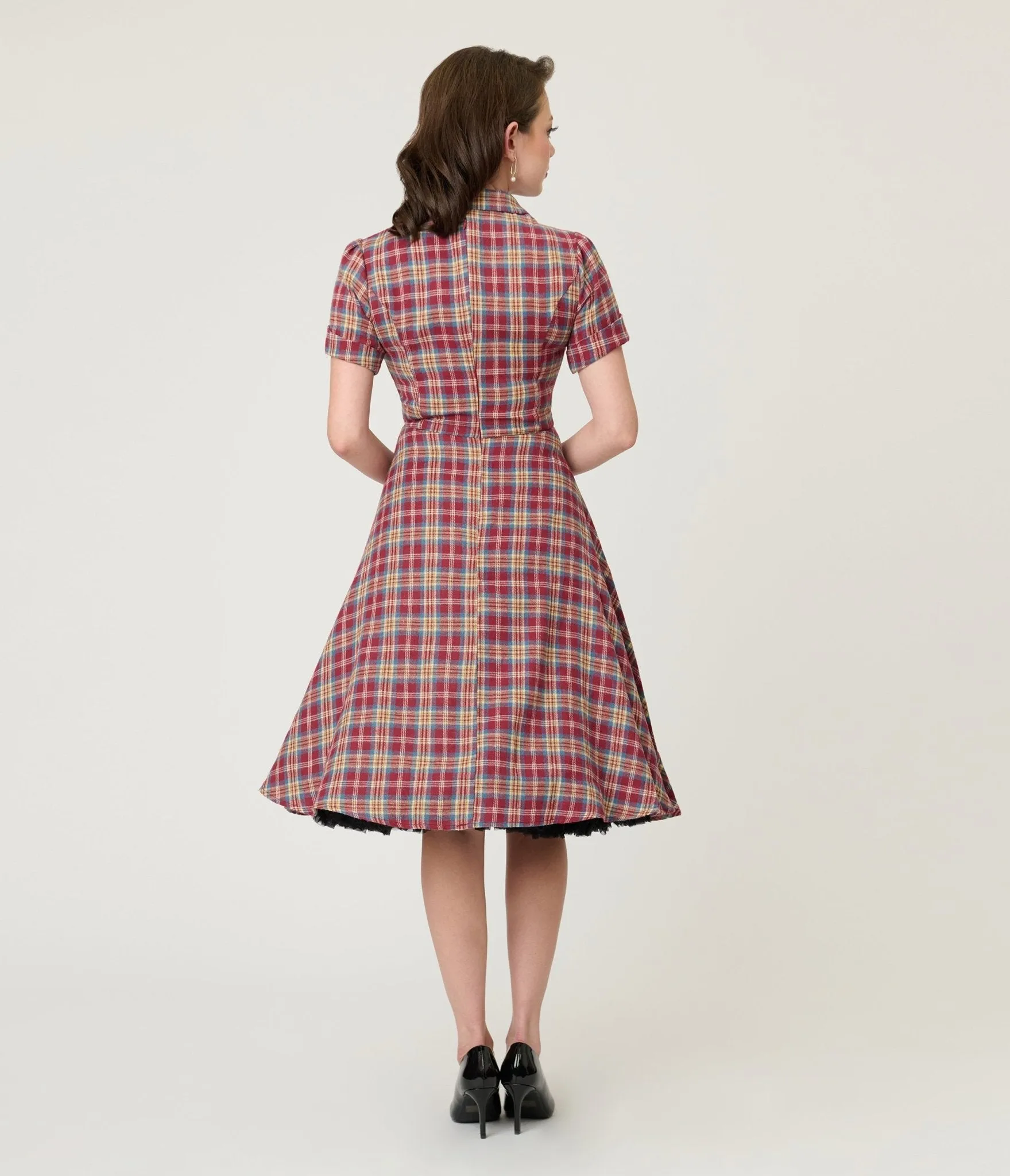 Burgundy & Tan Plaid Swing Dress sold by Unique Vintage product image thumbnail 2