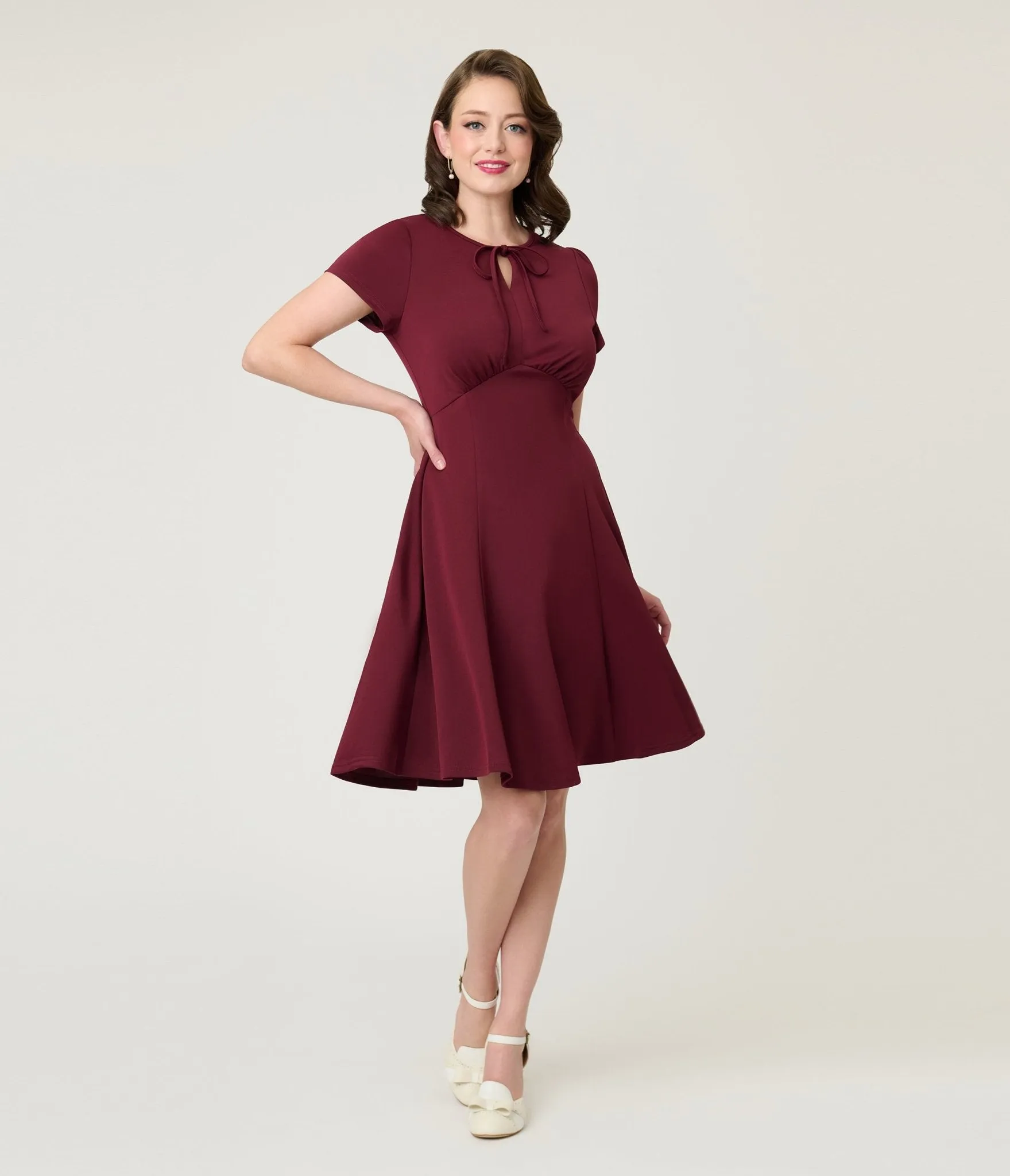 Burgundy Fit & Flare Dress sold by Unique Vintage product image thumbnail 3