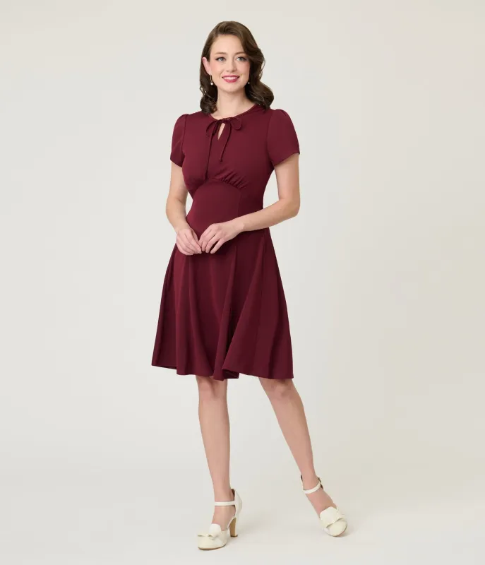 Burgundy Fit & Flare Dress sold by Unique Vintage