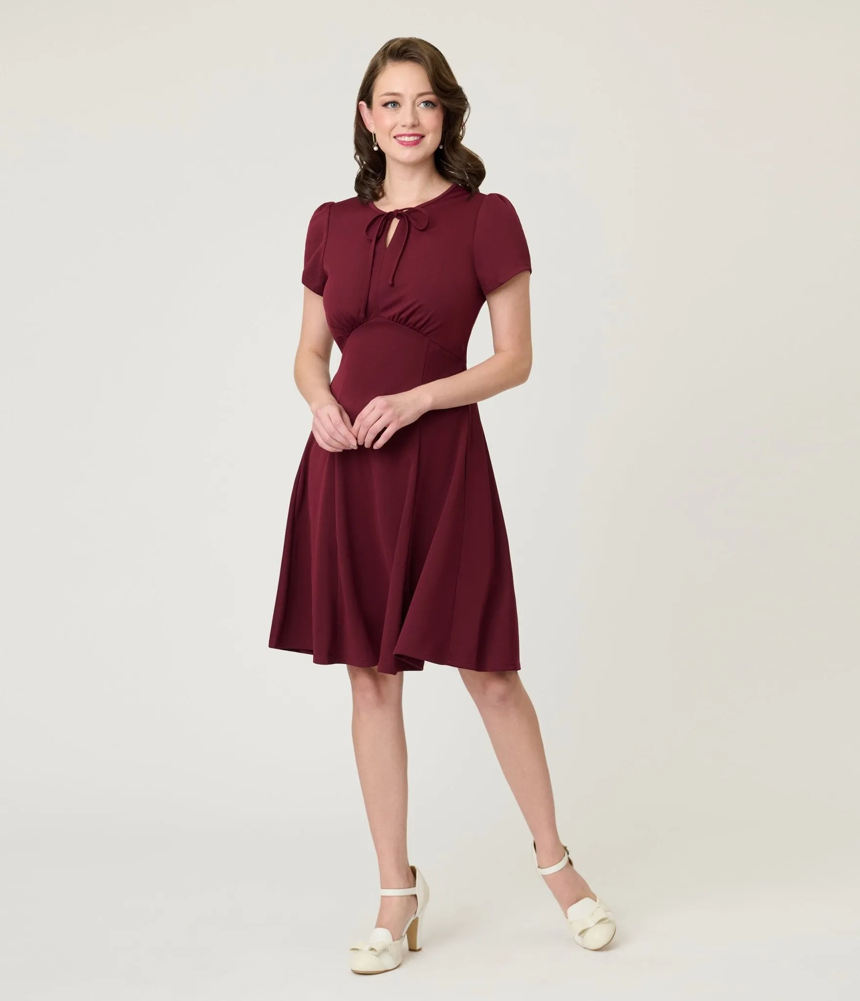 Burgundy Fit & Flare Dress sold by Unique Vintage