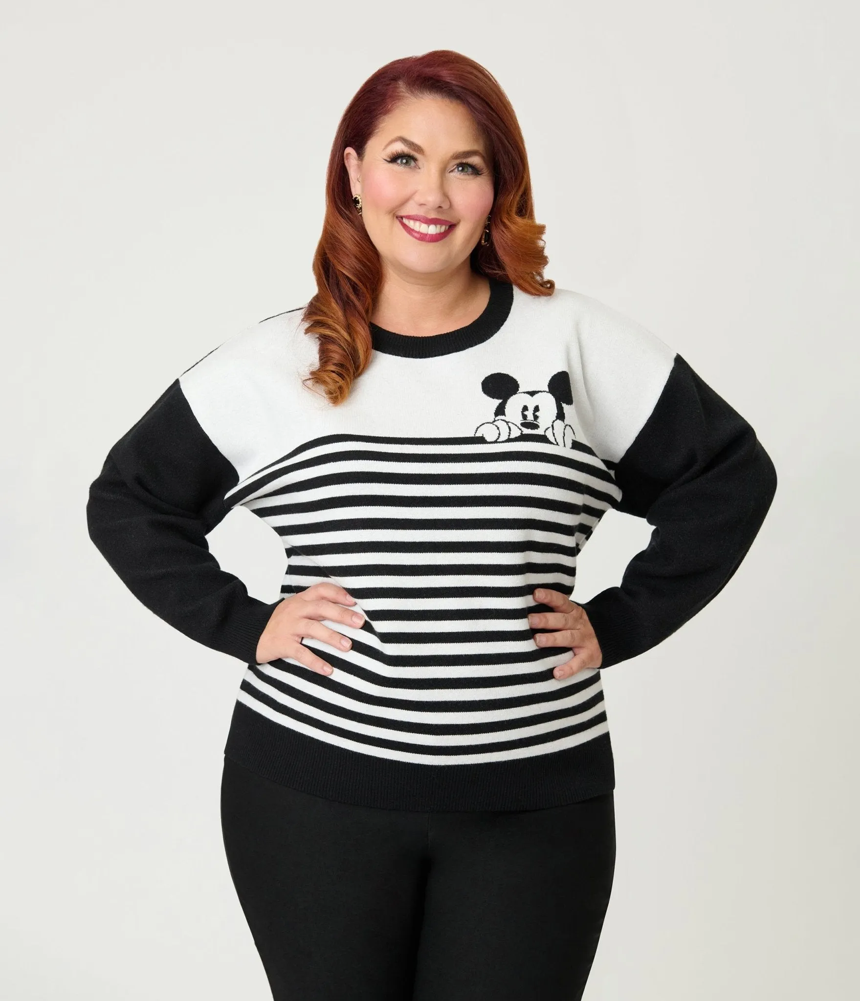 Disney Mickey & Friends Collection by Unique Vintage Plus Size Black & White Stripe Mickey Sweater sold by Unique Vintage