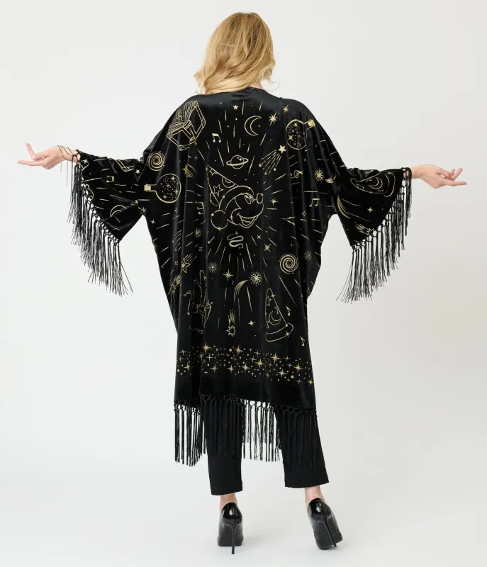 Disney Fantasia Collection by Unique Vintage Sorcerers Apprentice Black Velvet Fringe Kimono sold by Unique Vintage