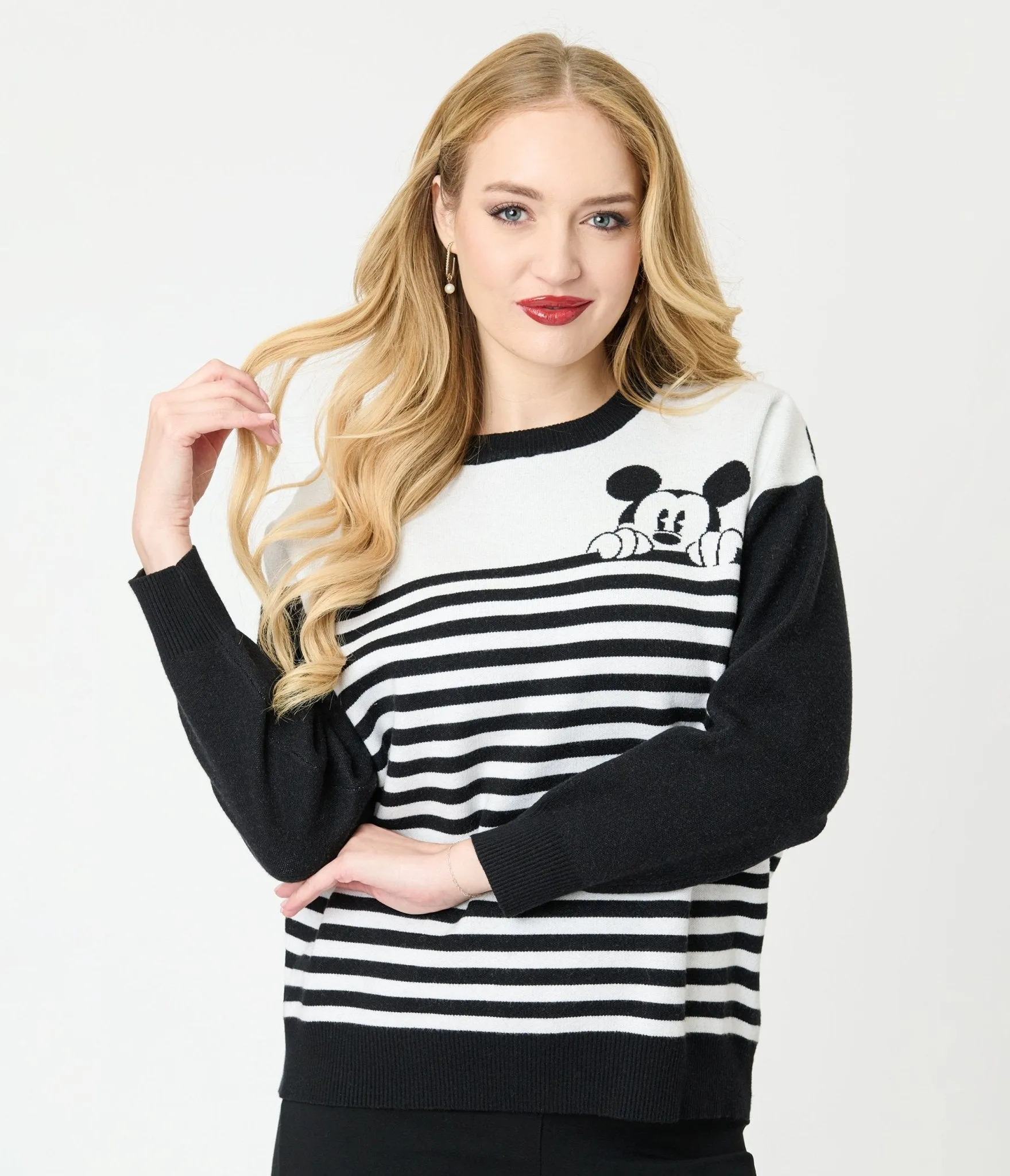 Disney Mickey & Friends Collection by Unique Vintage Black & White Stripe Mickey Sweater sold by Unique Vintage