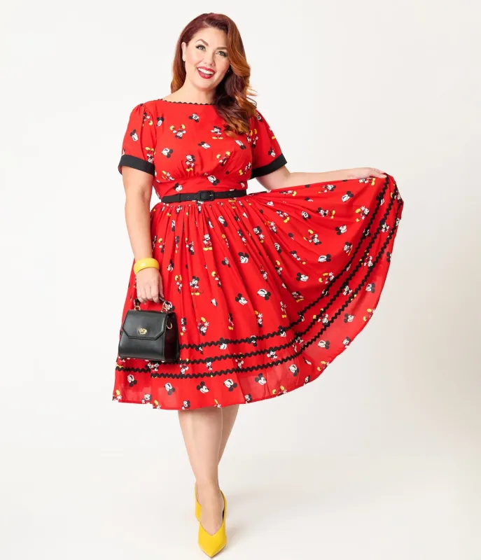 Disney Mickey & Friends Collection by Unique Vintage Plus Size Red Mickey Print Swing Dress sold by Unique Vintage