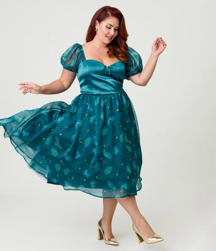 Disney Fantasia Collection by Unique Vintage Plus Size Teal Fairies Light Up Swing Dress sold by Unique Vintage