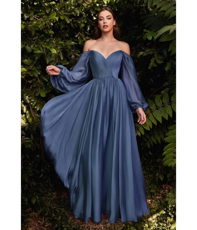 Ladivine by Cinderella Divine Smoky Blue Chiffon Sweetheart Bridesmaid Goddess Gown sold by Unique Vintage