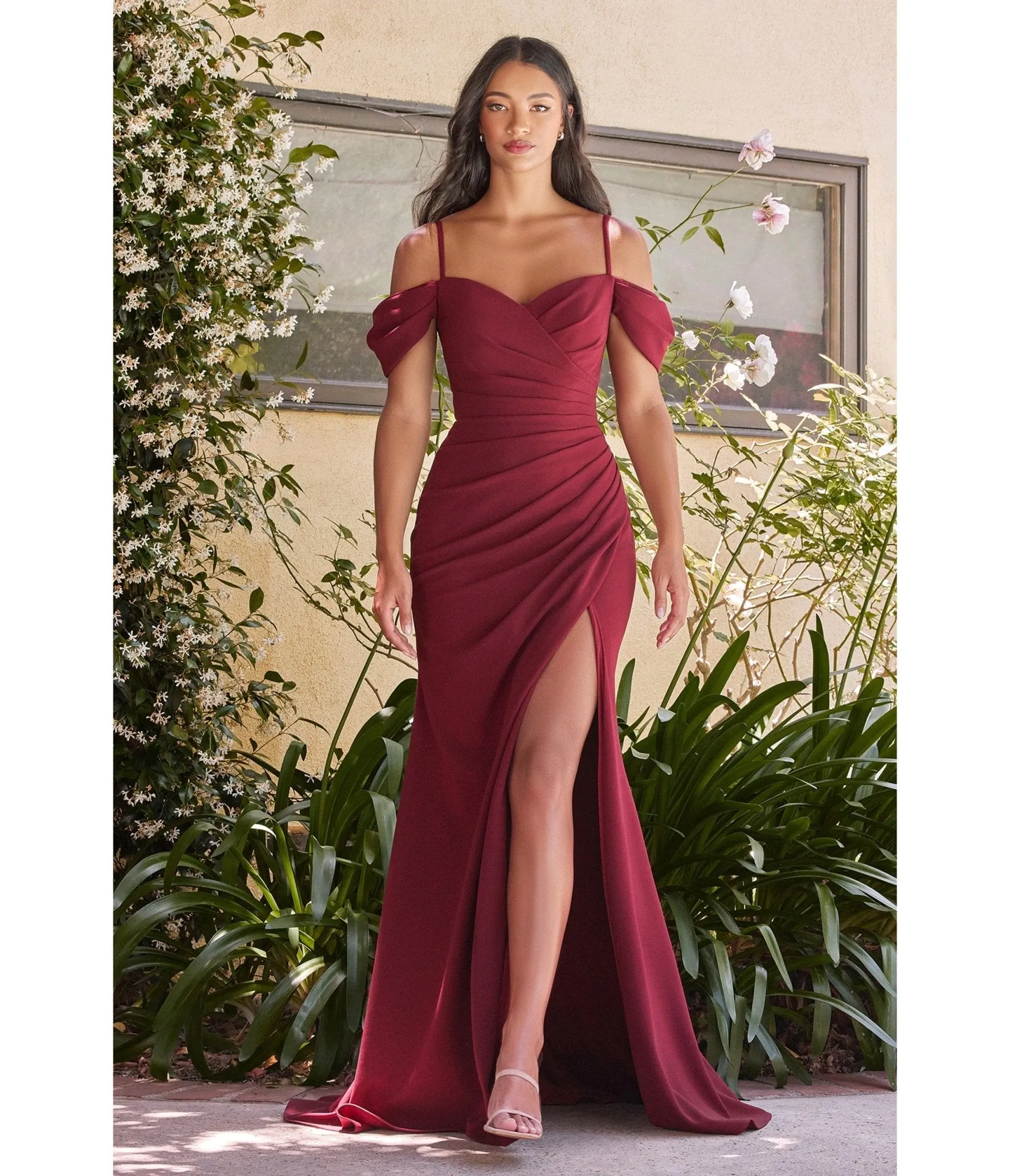 Ladivine by Cinderella Divine Burgundy Regal Off Shoulder Bridesmaid Dress sold by Unique Vintage product image thumbnail 3
