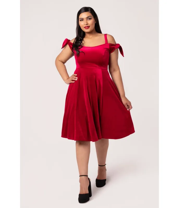 Hell Bunny Plus Size Red Velvet Carrie Swing Dress sold by Unique Vintage