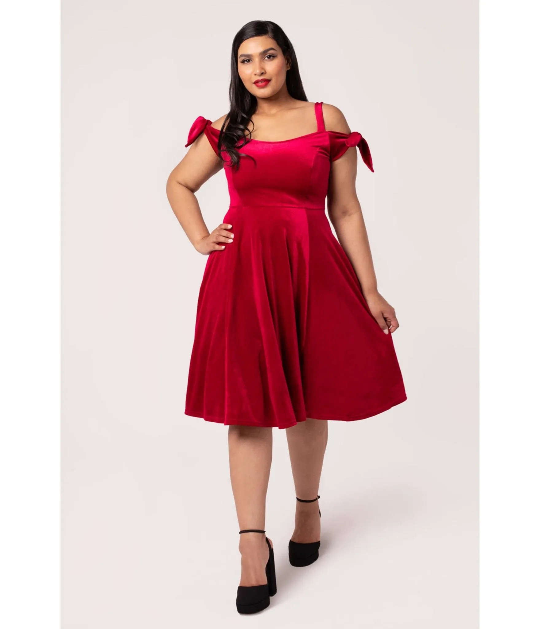Hell Bunny Plus Size Red Velvet Carrie Swing Dress sold by Unique Vintage