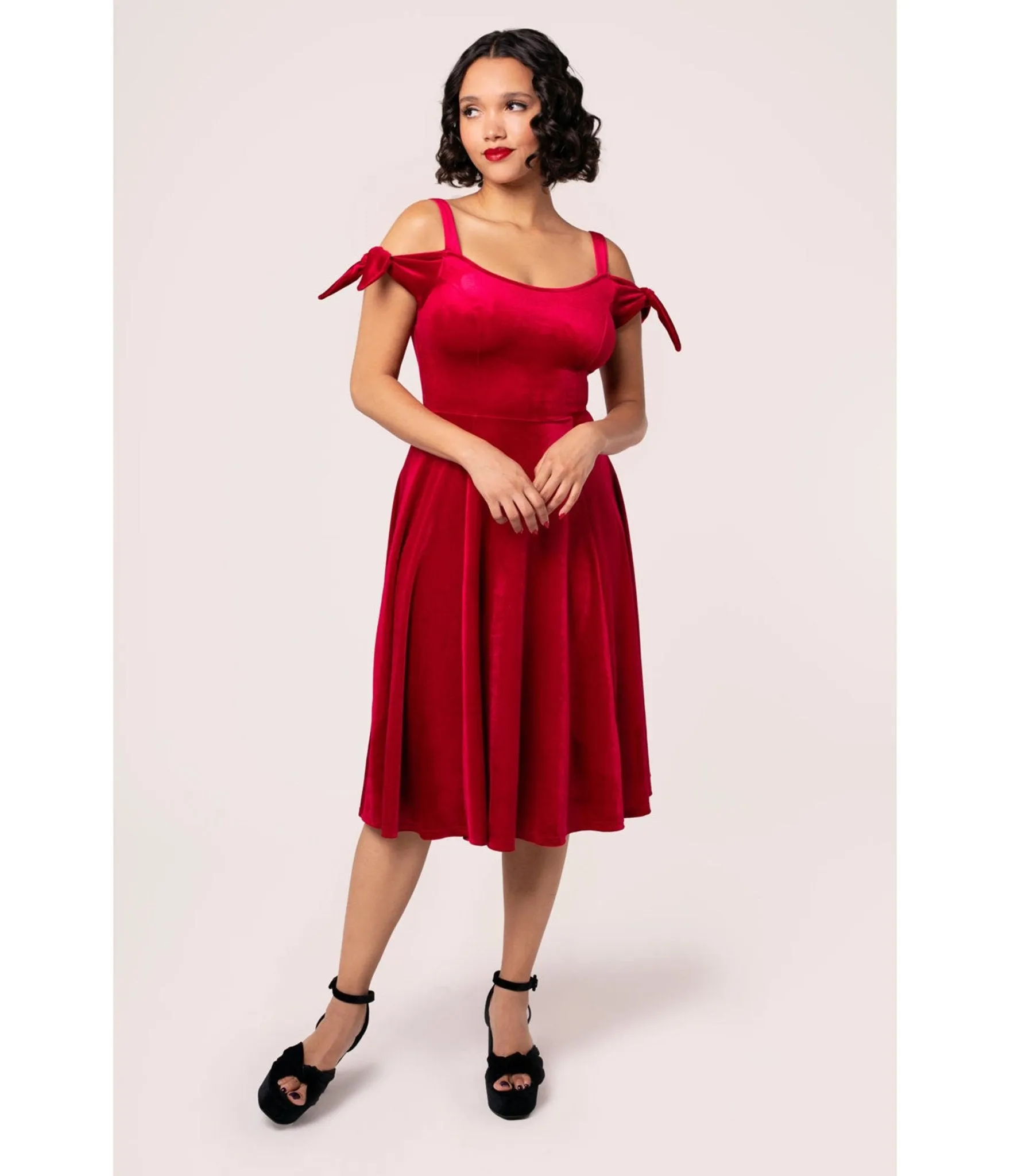 Hell Bunny Red Velvet Carrie Swing Dress sold by Unique Vintage