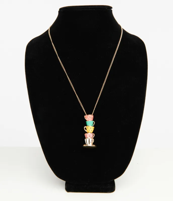 Pastel Teacup Stack Necklace sold by Unique Vintage
