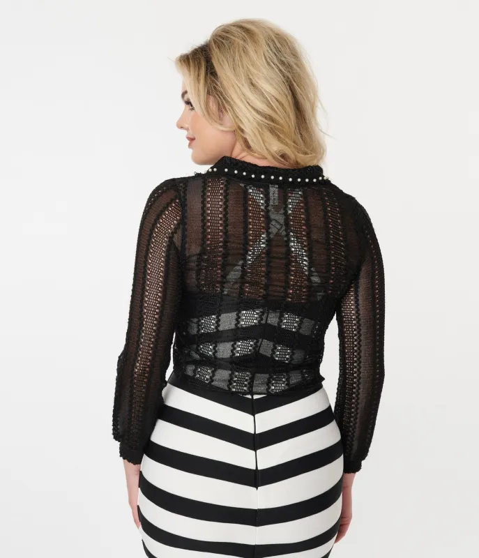 Sheer Black & Pearl Blouse sold by Unique Vintage