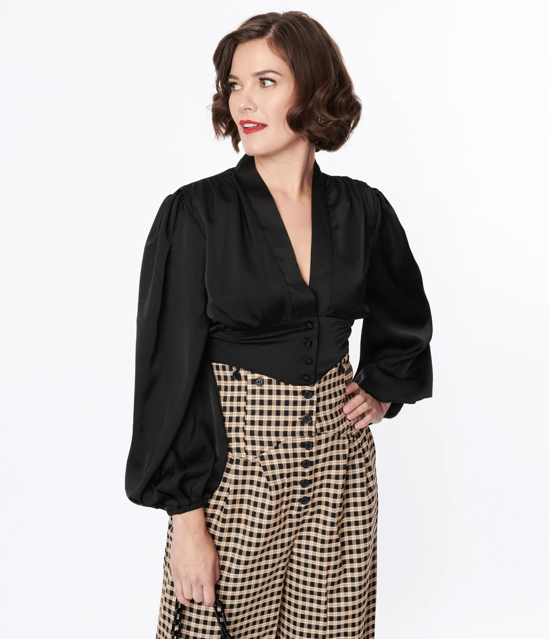 Black Satin Long Sleeve Blouse sold by Unique Vintage product image thumbnail 2