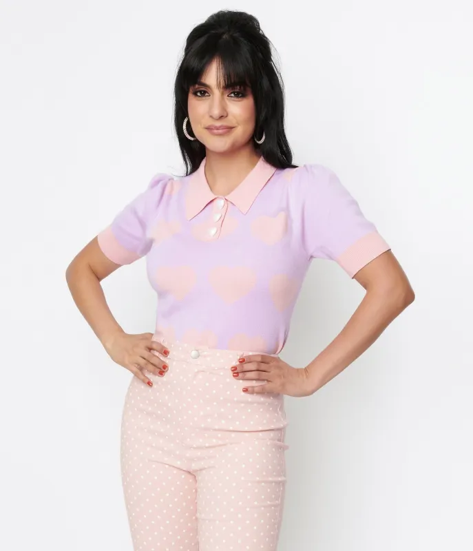 Unique Vintage Lavender & Pink Hearts Short Sleeve Sweater sold by Unique Vintage