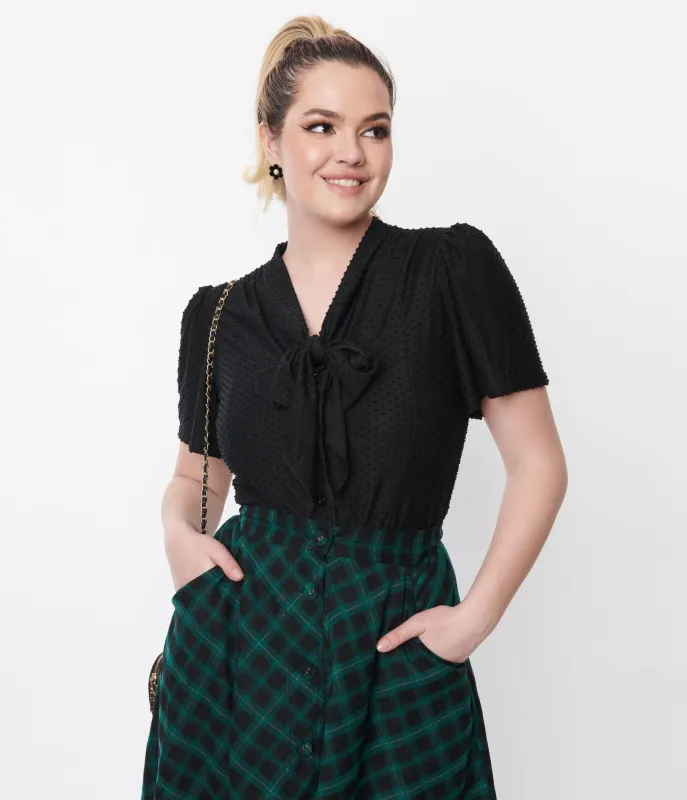 Unique Vintage Black Clip Dot Tie Collar Top sold by Unique Vintage