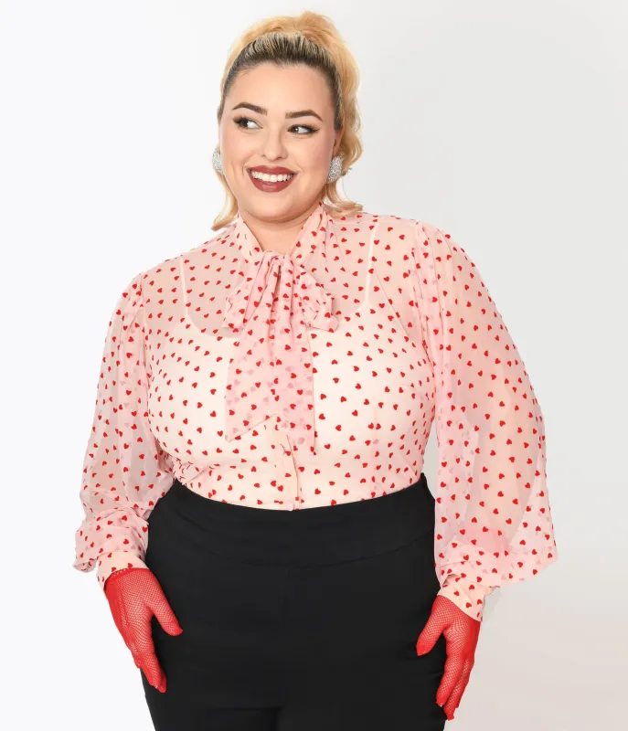 Unique Vintage Plus Size Pink & Red Hearts Gwen Blouse sold by Unique Vintage