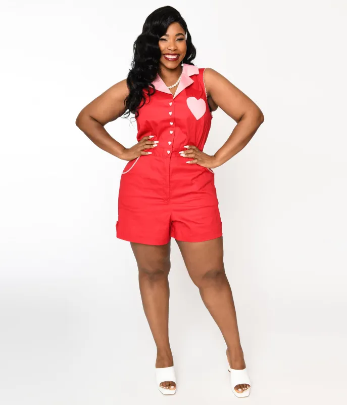 Unique Vintage Plus Size Red & Pink Heart Shelby Romper sold by Unique Vintage