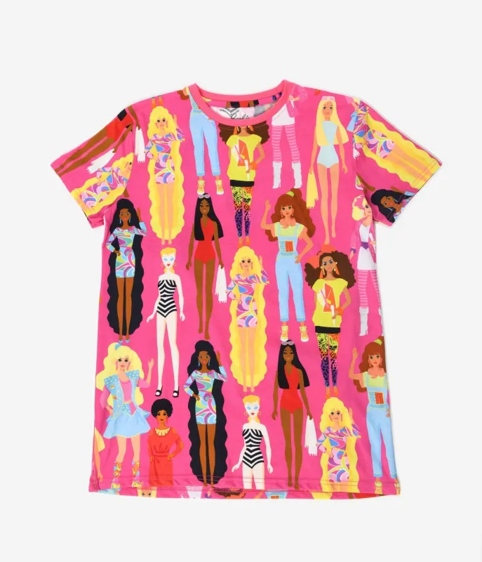Cakeworthy Pink Barbie Through The Decades Unisex Tee sold by Unique Vintage