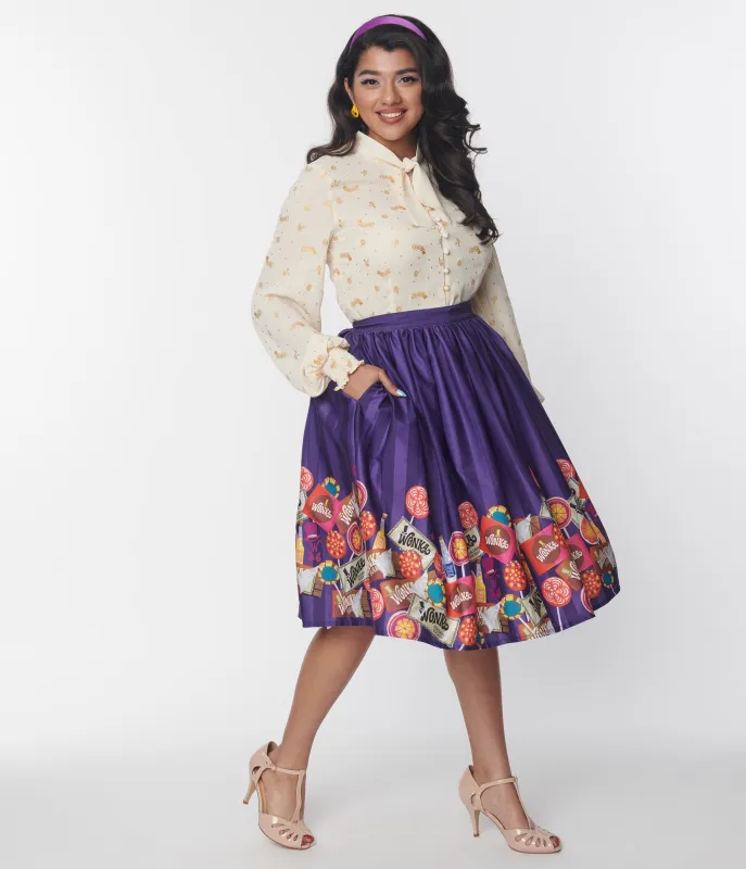 Willy Wonka x Unique Vintage Wonka Chocolate Border Gellar Swing Skirt sold by Unique Vintage
