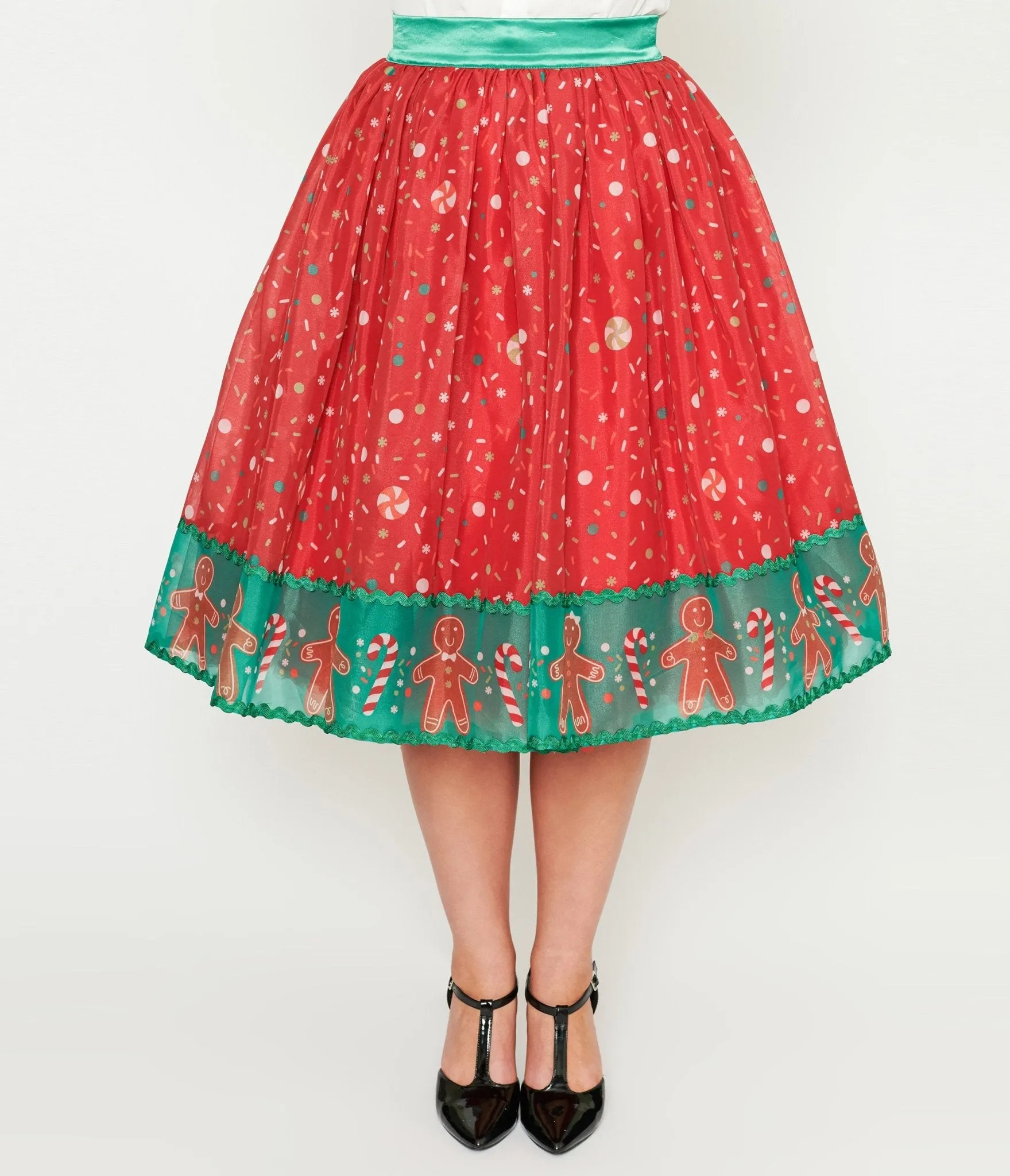 Unique Vintage Red Gingerbread Border Brilliance Swing Skirt sold by Unique Vintage product image thumbnail 2