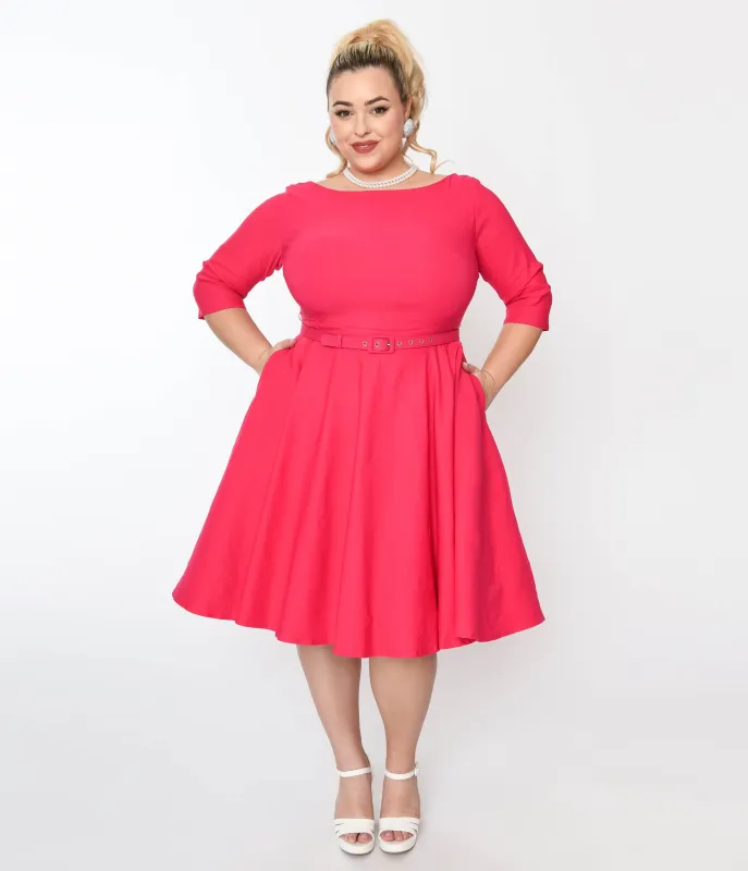 Unique Vintage Plus Size Hot Pink Devon Swing Dress sold by Unique Vintage