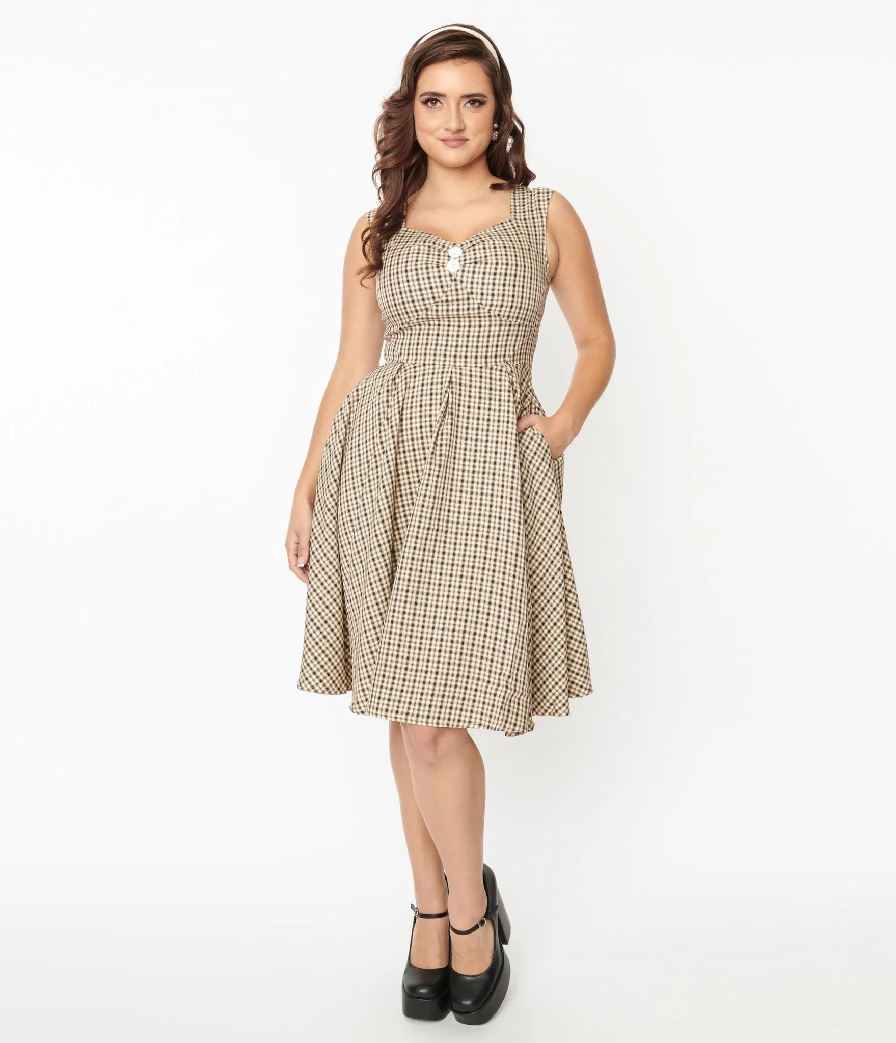 Beige & Black Gingham Swing Dress sold by Unique Vintage product image thumbnail 2