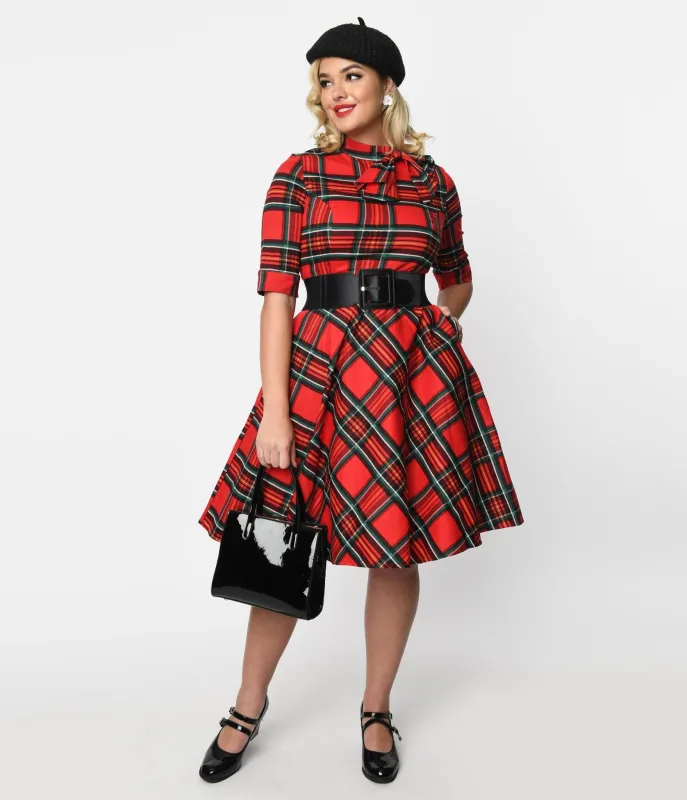 Red Tartan Plaid Swing Dress sold by Unique Vintage
