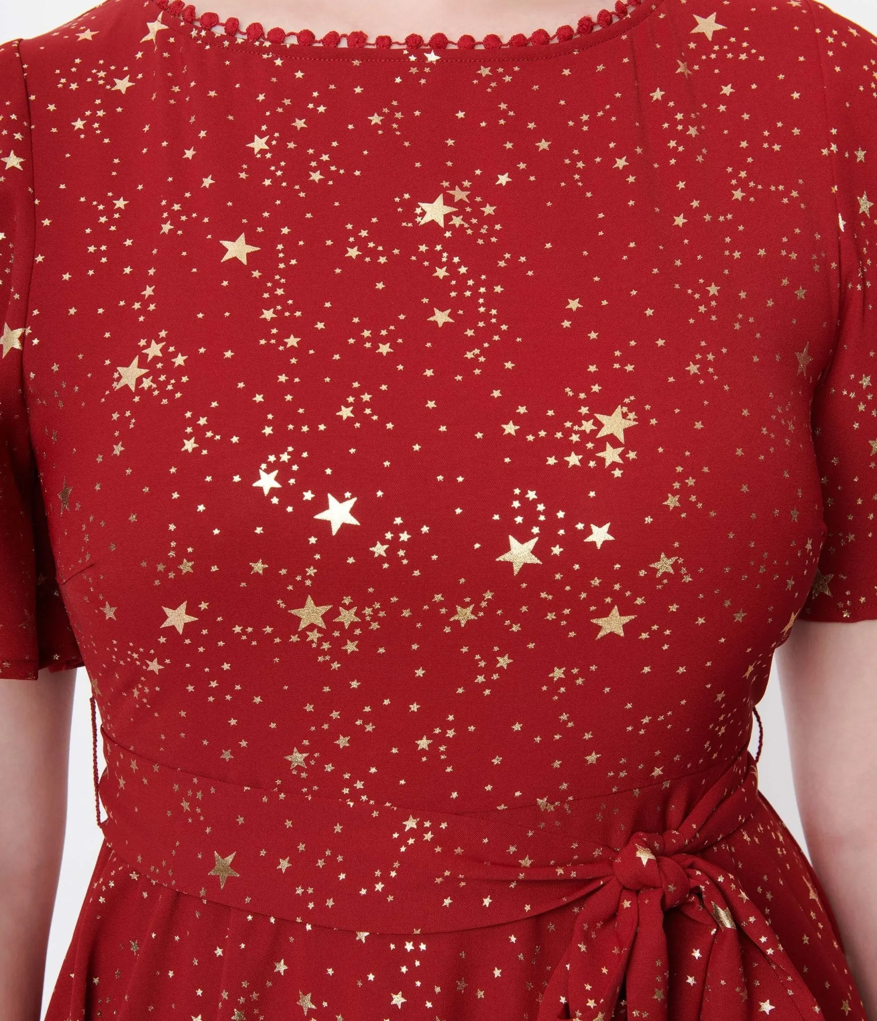 Unique Vintage 1930s Deep Red & Gold Star Swing Dress sold by Unique Vintage product image thumbnail 2