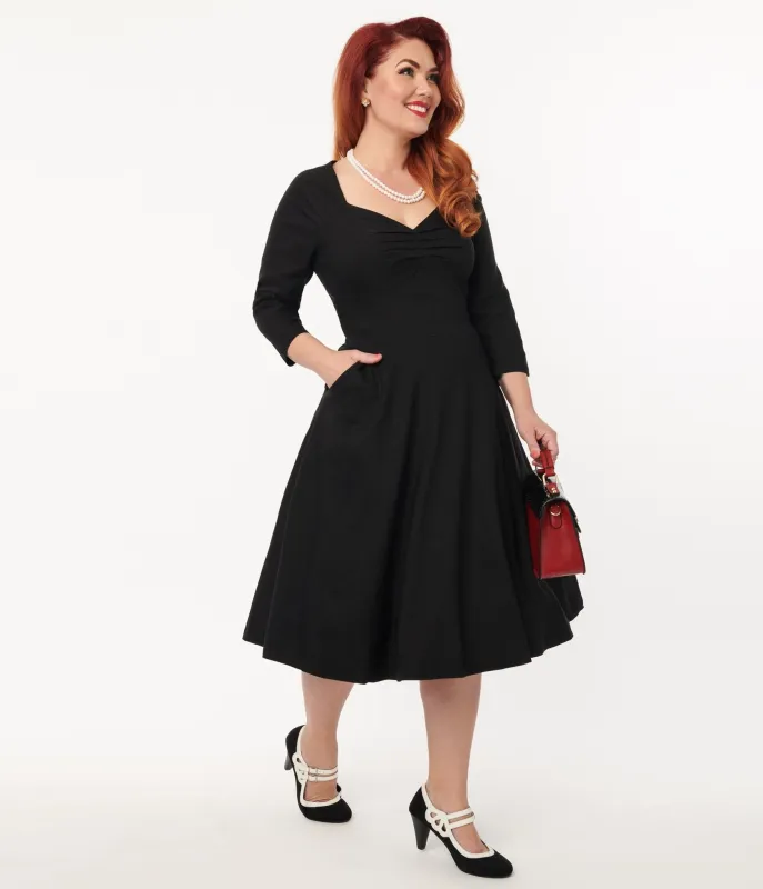 Unique Vintage 1940s Black Queen Anne Swing Dress sold by Unique Vintage