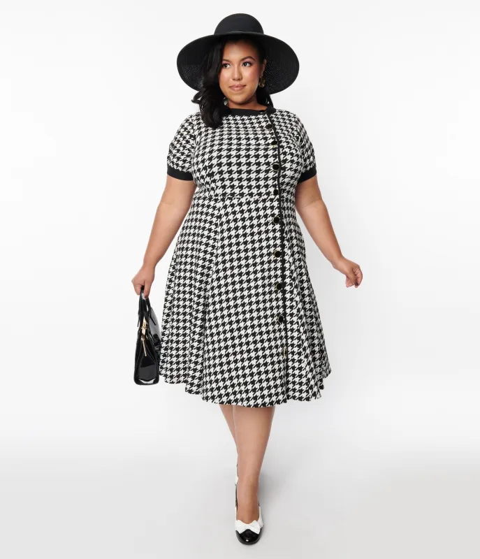 Unique Vintage Plus Size Ivory & Black Houndstooth Swing Dress sold by Unique Vintage