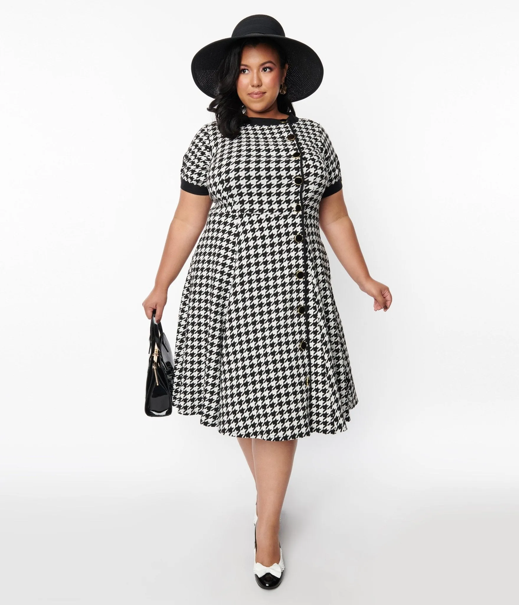 Unique Vintage Plus Size Ivory & Black Houndstooth Swing Dress sold by Unique Vintage