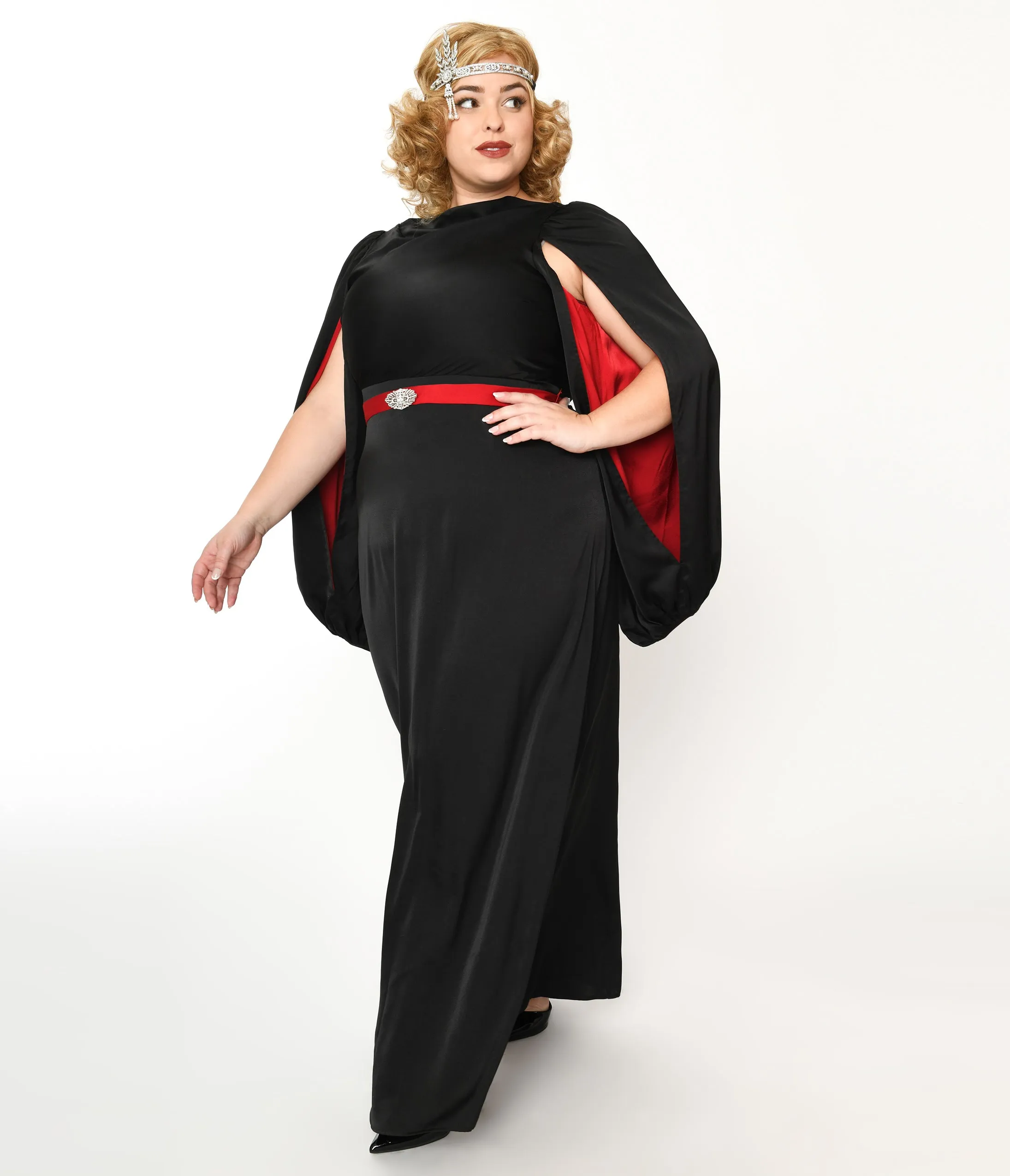 The Great Gatsby x Unique Vintage Plus Size Black Satin & Red Contrast Evening Gown sold by Unique Vintage product image thumbnail 2