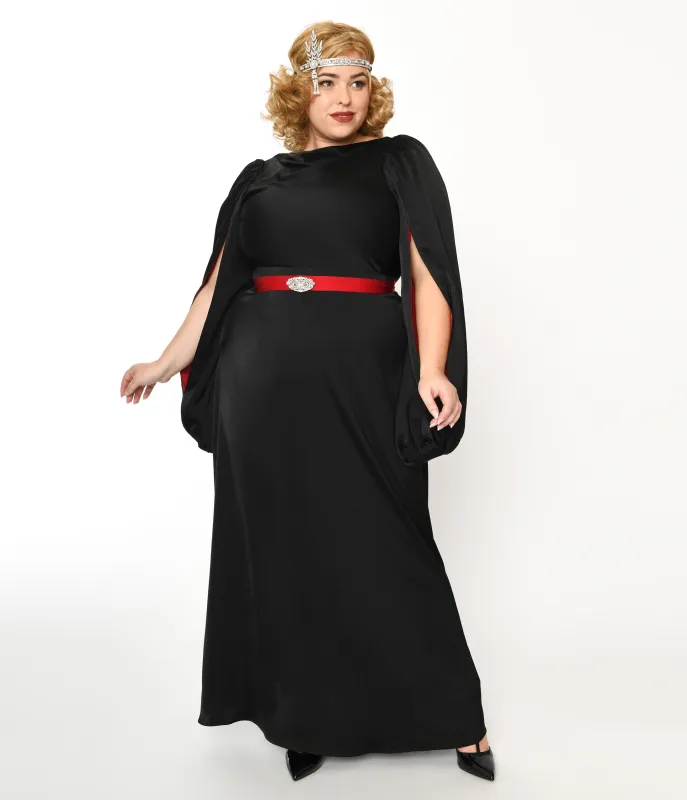 The Great Gatsby x Unique Vintage Plus Size Black Satin & Red Contrast Evening Gown sold by Unique Vintage