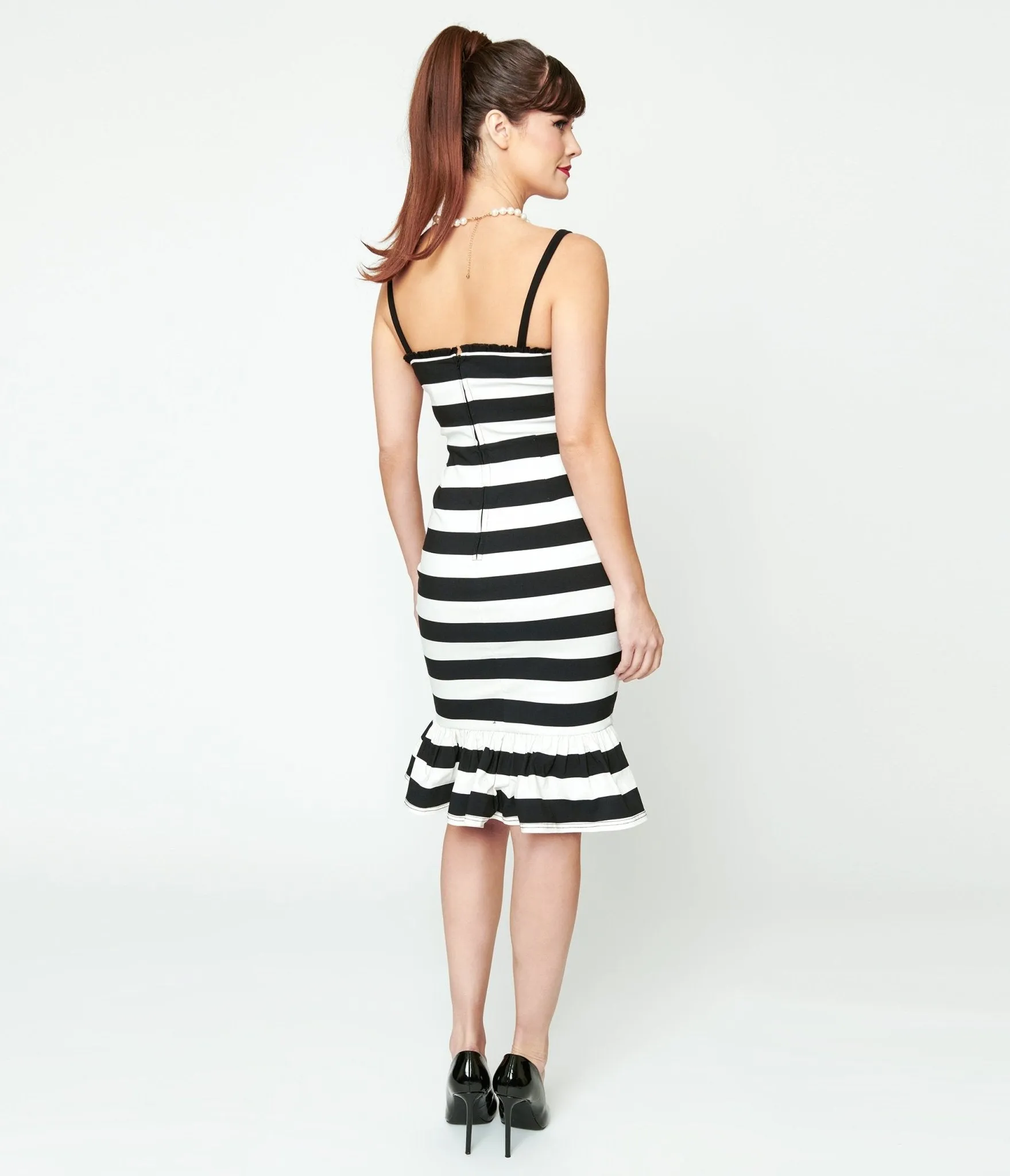 Black & White Stripe Peplum Wiggle Dress sold by Unique Vintage product image thumbnail 3