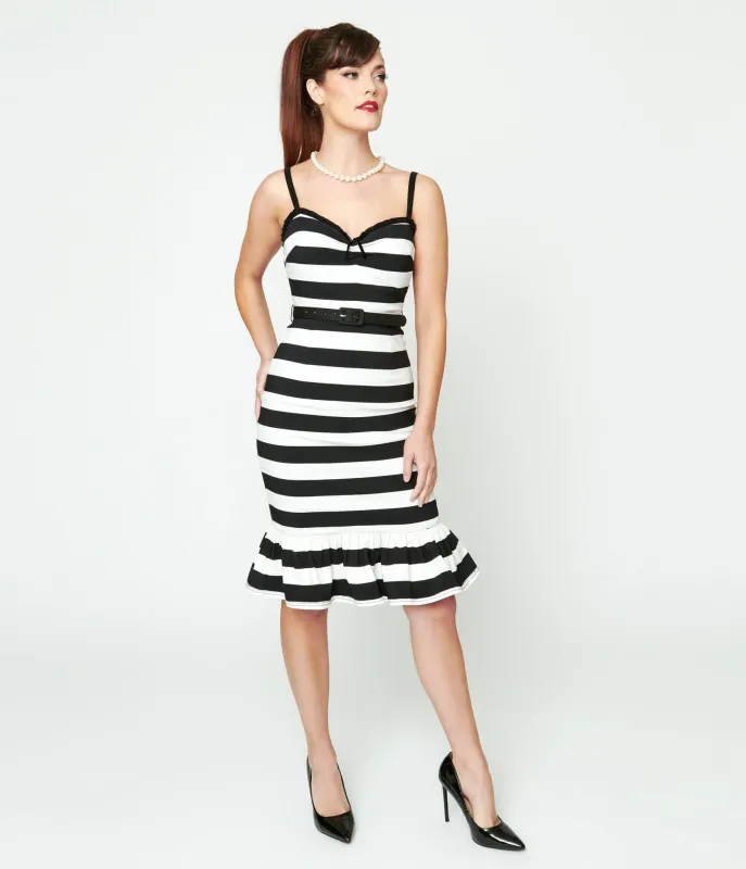 Black & White Stripe Peplum Wiggle Dress sold by Unique Vintage