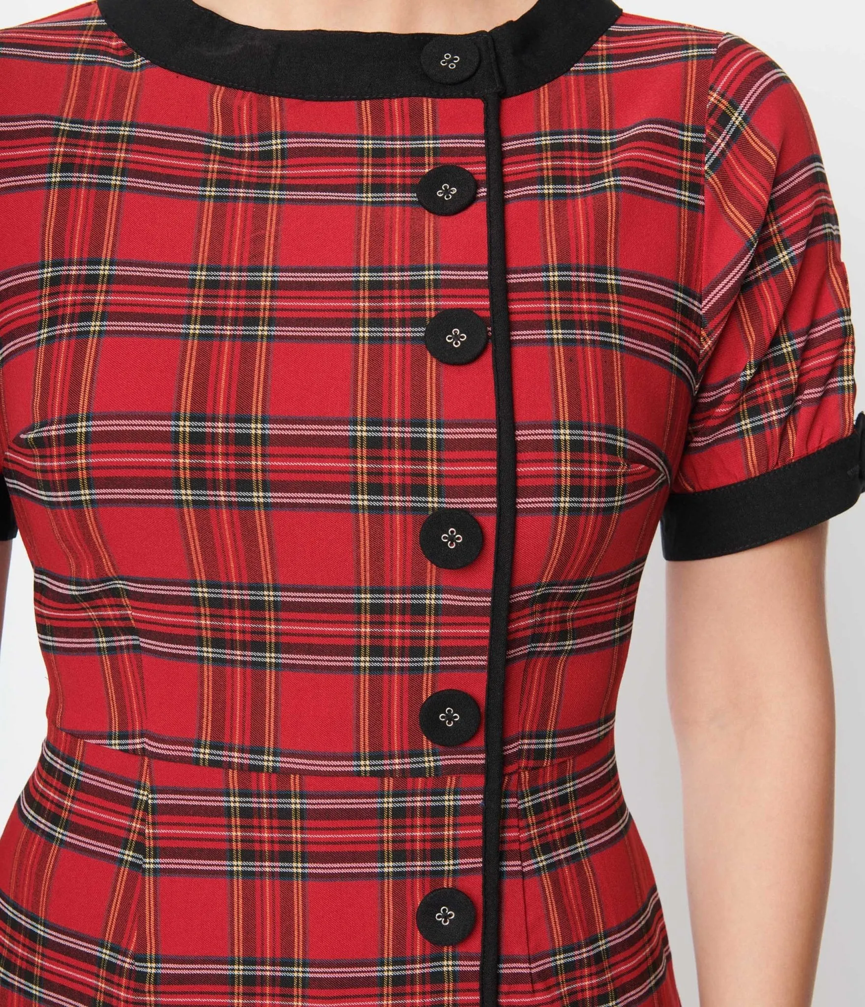 Unique Vintage Red Plaid & Black Trim Wiggle Dress sold by Unique Vintage product image thumbnail 2