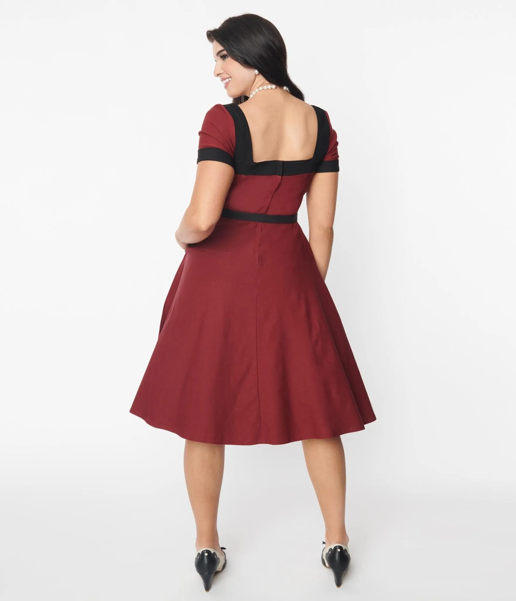 Unique Vintage Burgundy & Black Swing Dress sold by Unique Vintage product image thumbnail 3