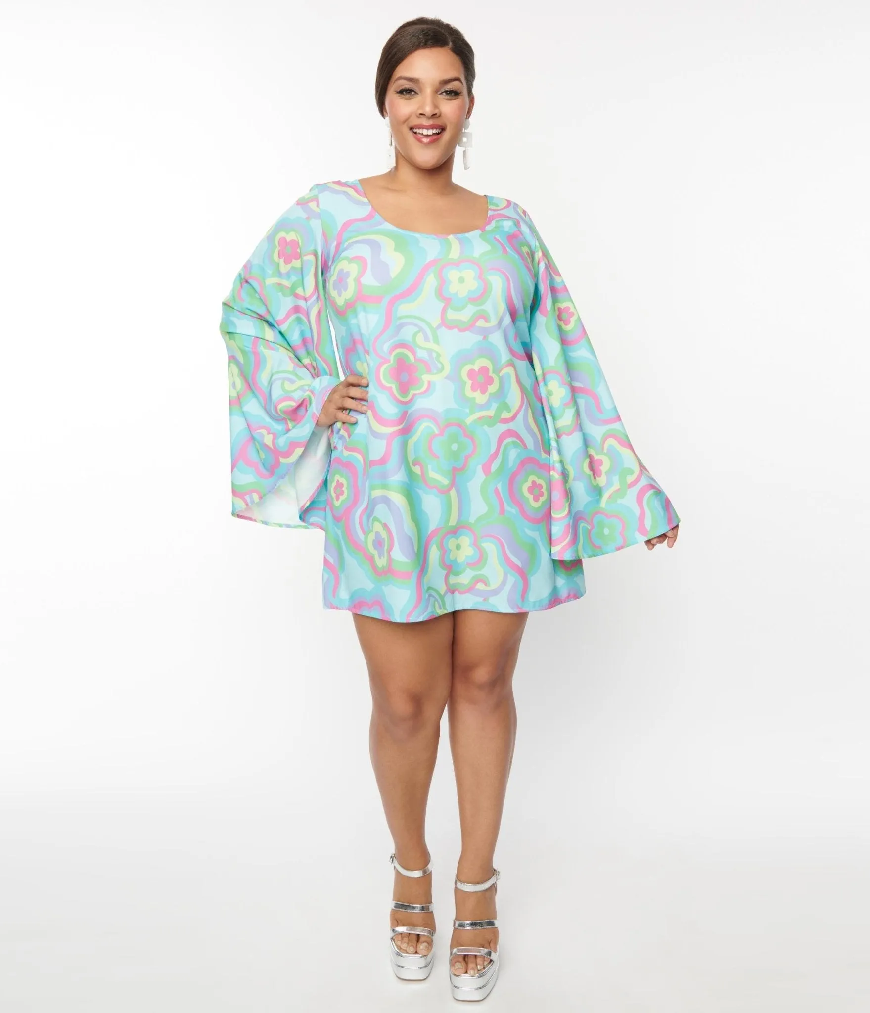 Smak Parlour Blue Flower Psychedelic Downtown Scene Mini Dress sold by Unique Vintage product image thumbnail 4