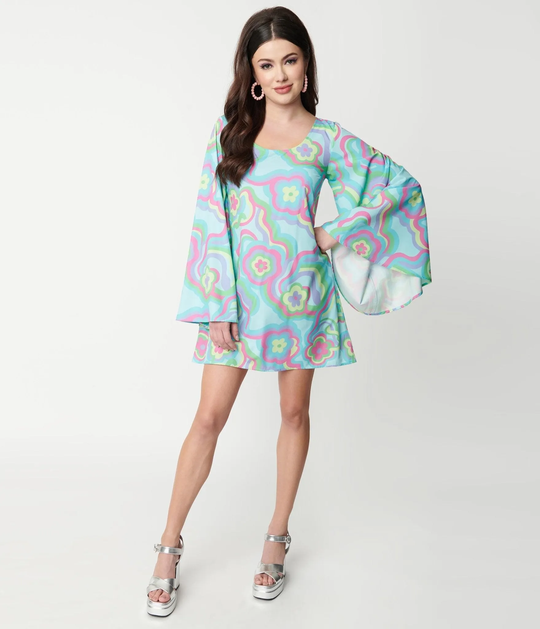 Smak Parlour Blue Flower Psychedelic Downtown Scene Mini Dress sold by Unique Vintage