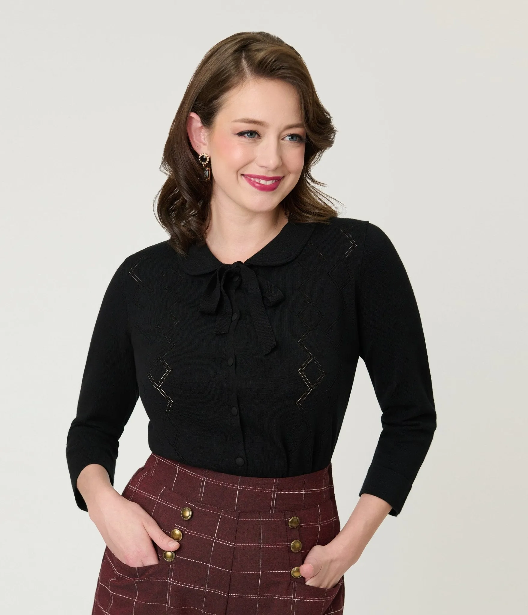 Unique Vintage Black Diamond Knit Cardigan sold by Unique Vintage