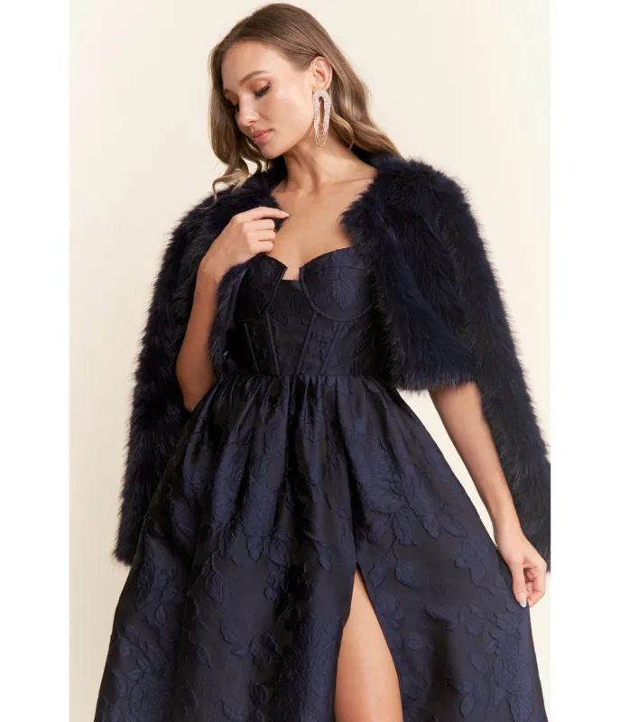 Navy Faux Fur Cropped Jacket sold by Unique Vintage