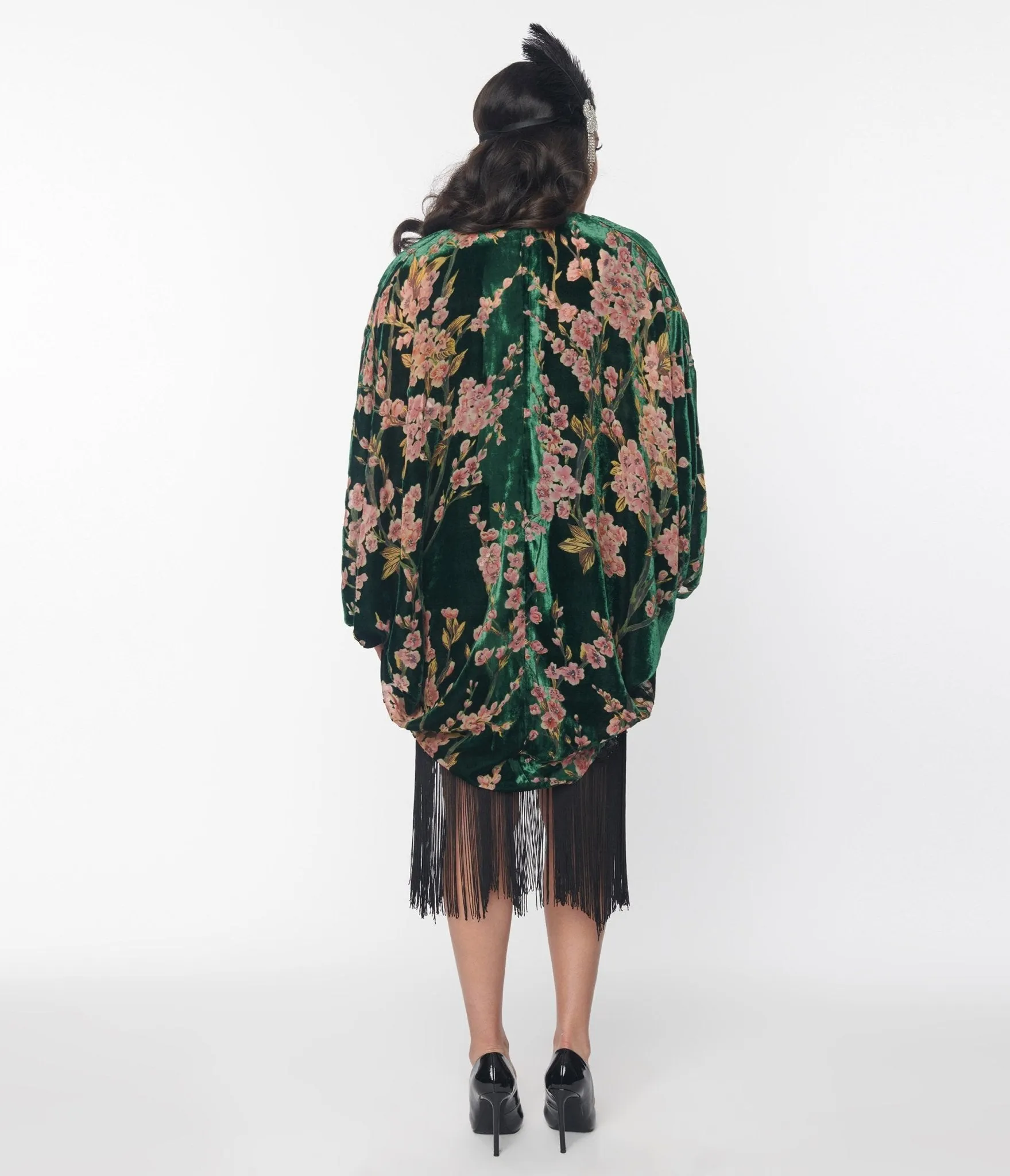 Unique Vintage Emerald Green Floral Burnout Velvet Kimono sold by Unique Vintage product image thumbnail 2