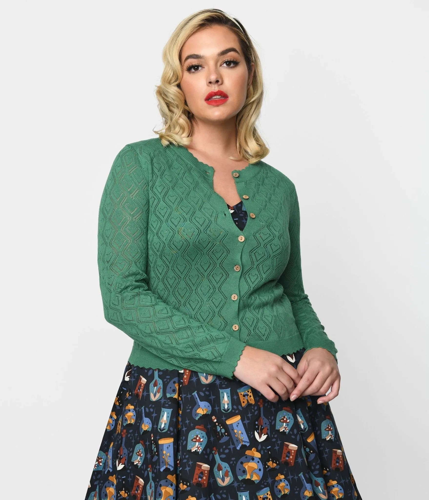 Green Perforated Heart Cardigan sold by Unique Vintage product image thumbnail 3