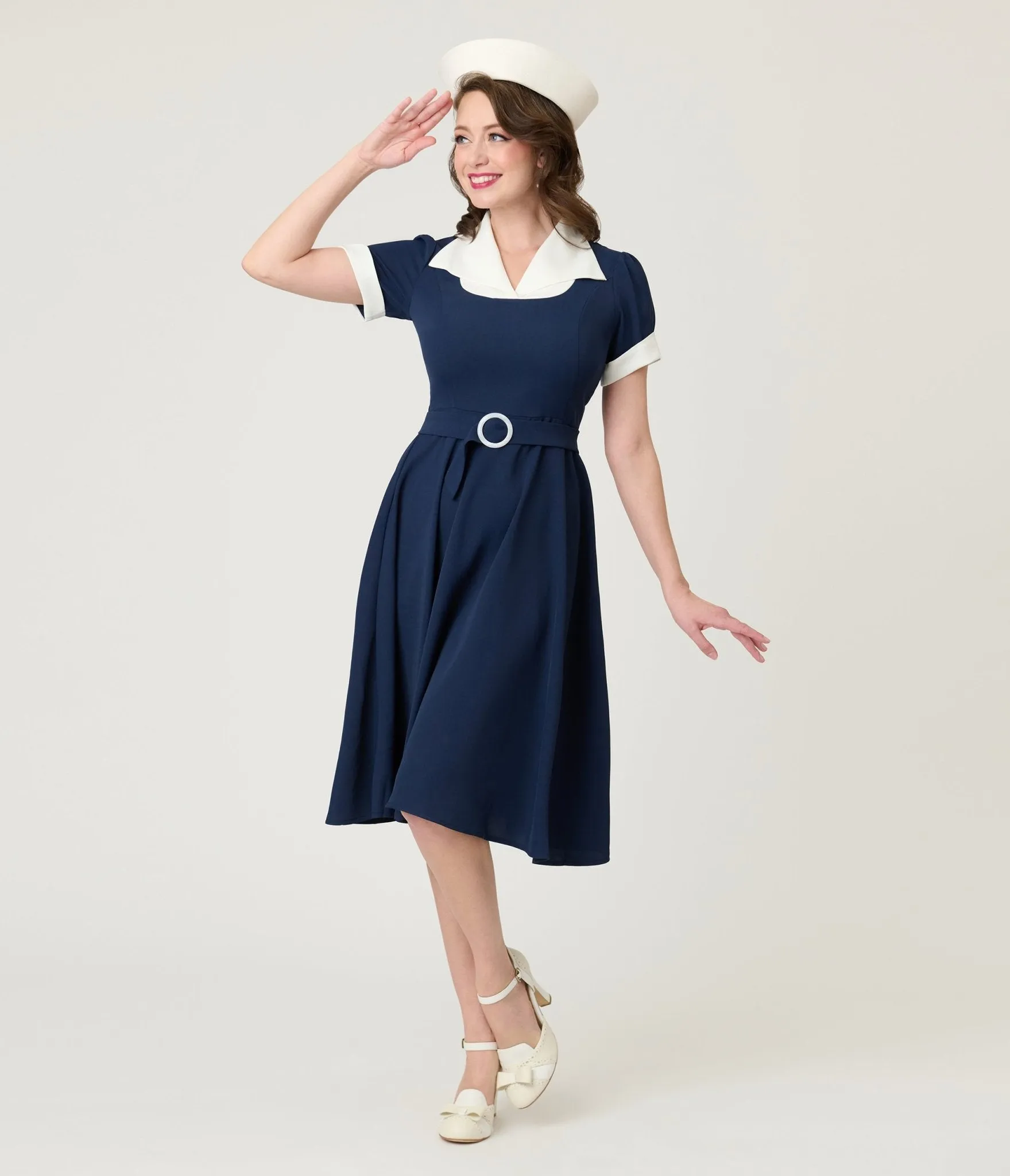 Navy & White Sailor Swing Dress sold by Unique Vintage product image thumbnail 3