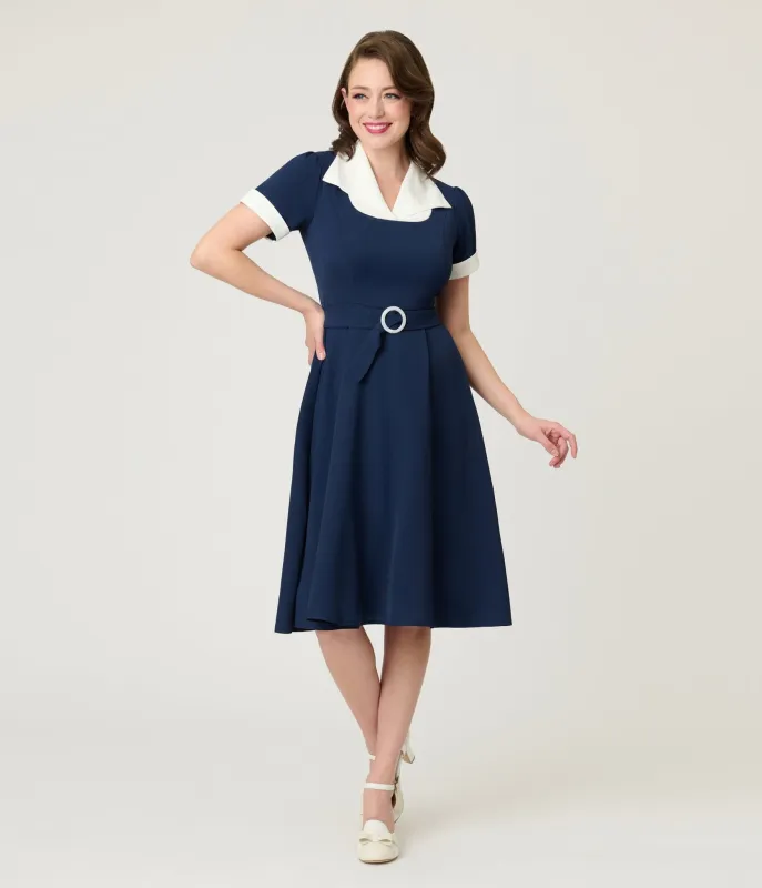 Navy & White Sailor Swing Dress sold by Unique Vintage