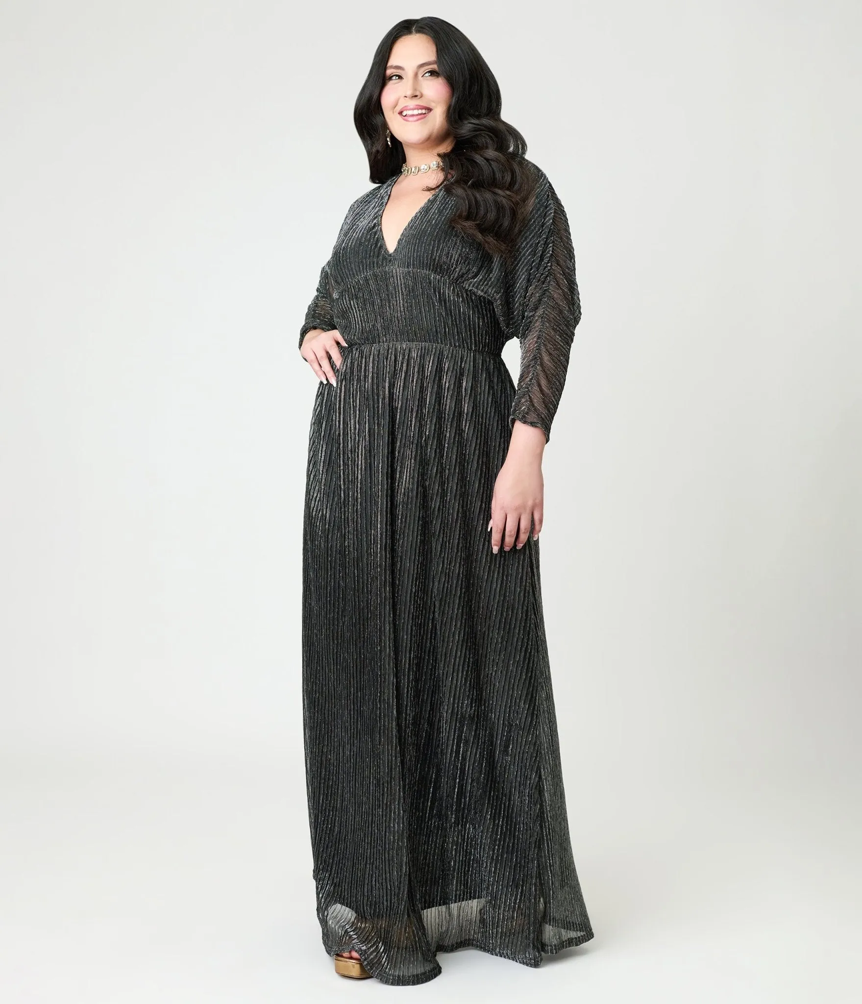 Smak Parlour Plus Size Black & Silver Shimmer Maxi Dress sold by Unique Vintage product image thumbnail 3